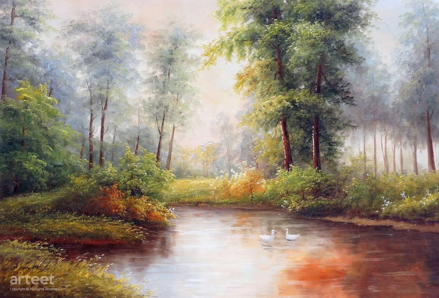 A Pond in the Woodland | Art Paintings for Sale, Online Gallery