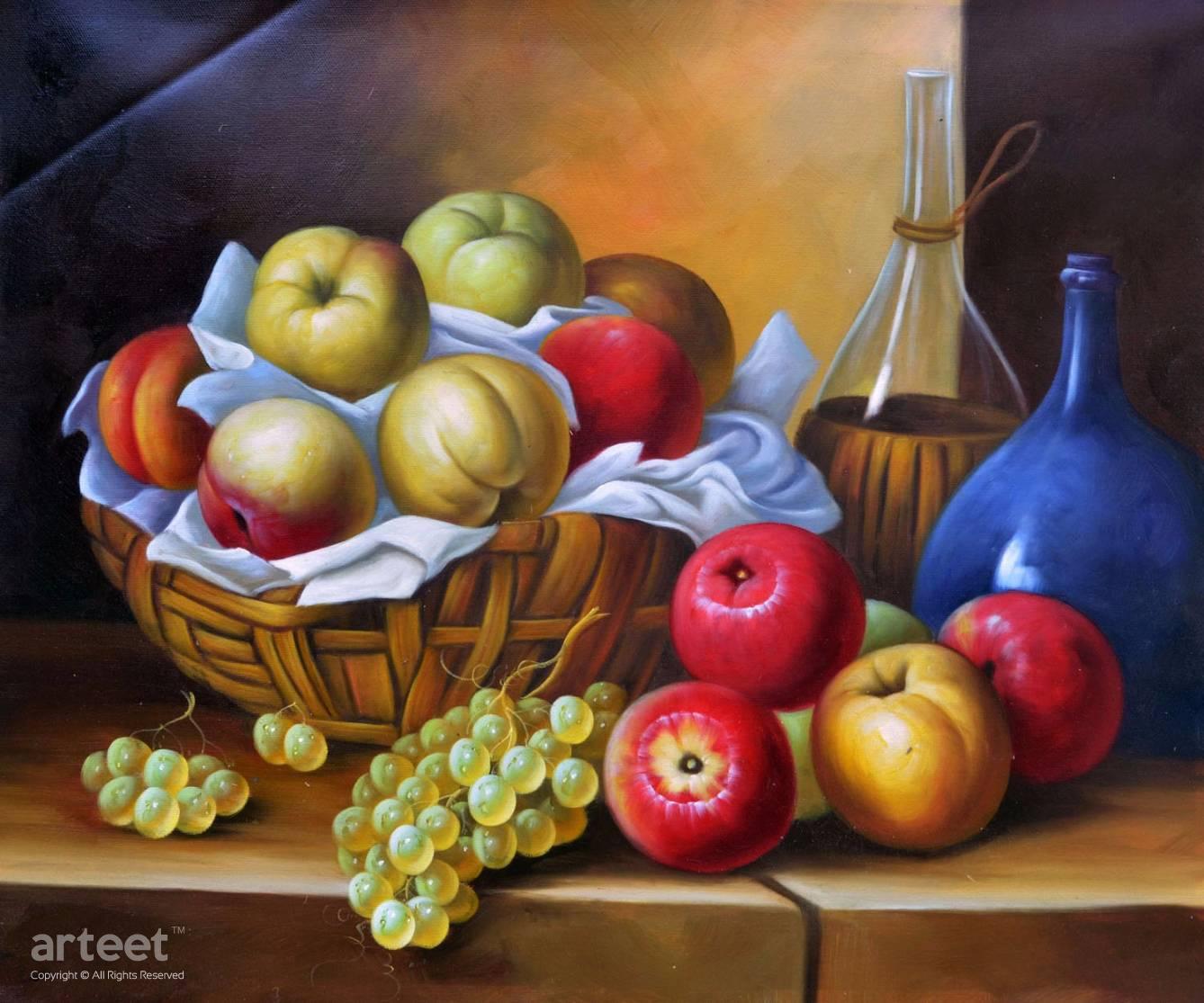 Apple and Grapes in the Basket | Art Paintings for Sale, Online Gallery