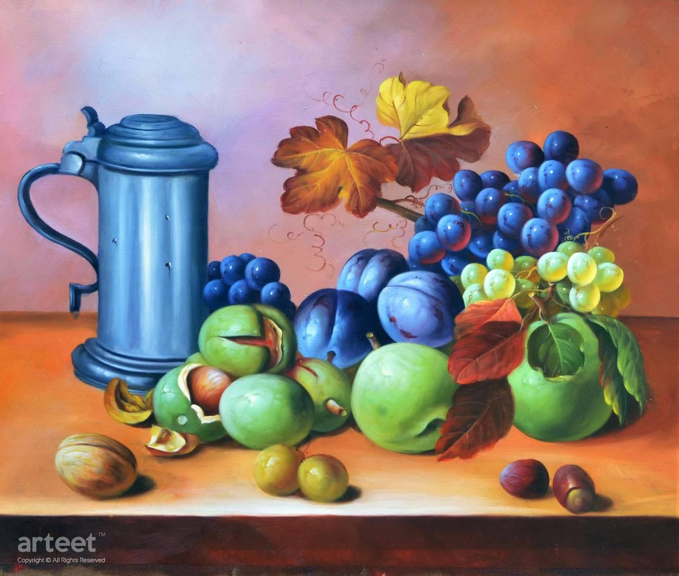 Painting Blue Grapes And Green Peaches 437922 