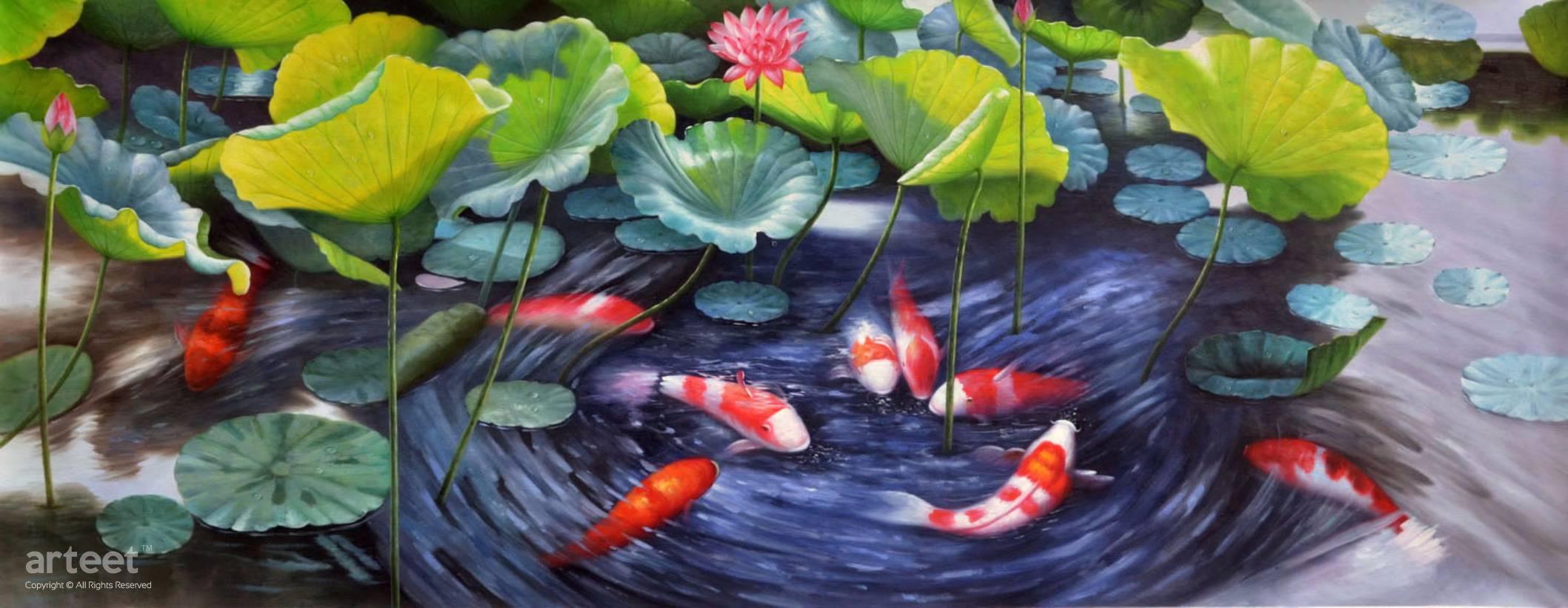 Garden Pond Goldfishes | Art Paintings for Sale, Online Gallery