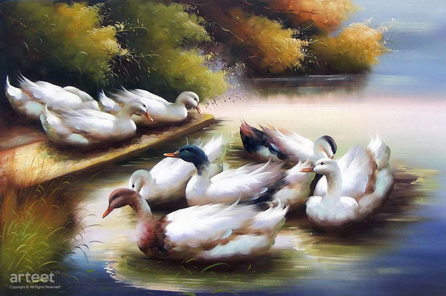 Geese On The Pond | Art Paintings for Sale, Online Gallery