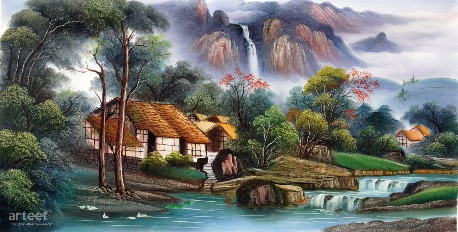 Living in Reclusion Among Streams and Mountains | Art Paintings for ...